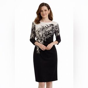 Ralph Lauren Black and White Floral Long Sleeve Dress Size 4